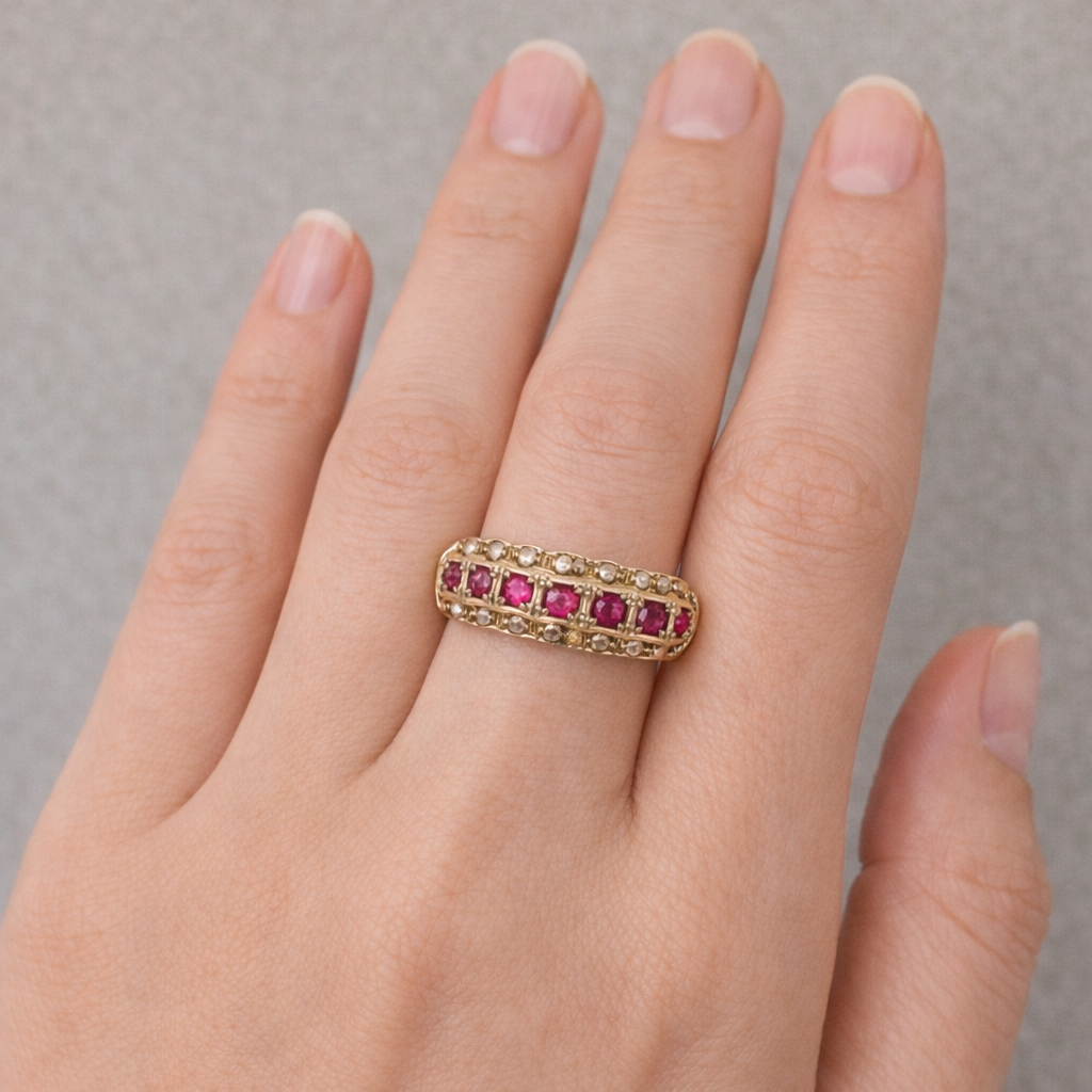 Anello - 18 carati Oro giallo Rubino - Diamante