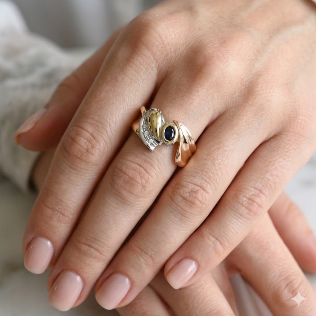 Anello - 18 carati Oro bianco, Oro giallo, Oro rosa - 0.18ct. tw. Zaffiro - Diamante