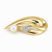 Spilla - 18 carati Oro bianco, Oro giallo - 0.08ct. tw. Diamante (Naturale) - Perla - Made in Italy - Handmade