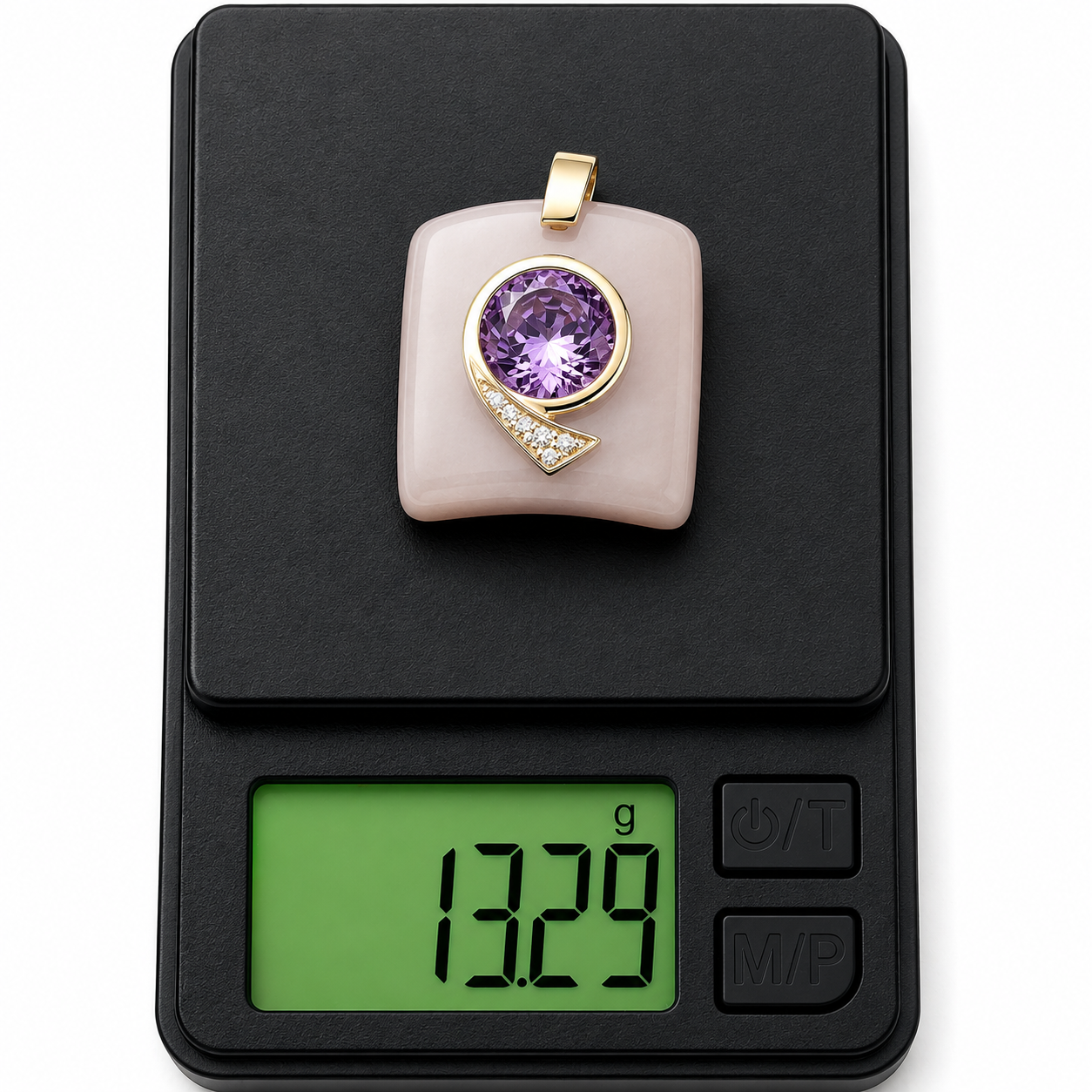 Ciondolo - 18 carati Oro bianco, Calcedonio - 3.55ct. tw. Ametista - Diamante - Made in Italy - Handmade