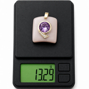 Ciondolo - 18 carati Oro bianco, Calcedonio - 3.55ct. tw. Ametista - Diamante - Made in Italy - Handmade