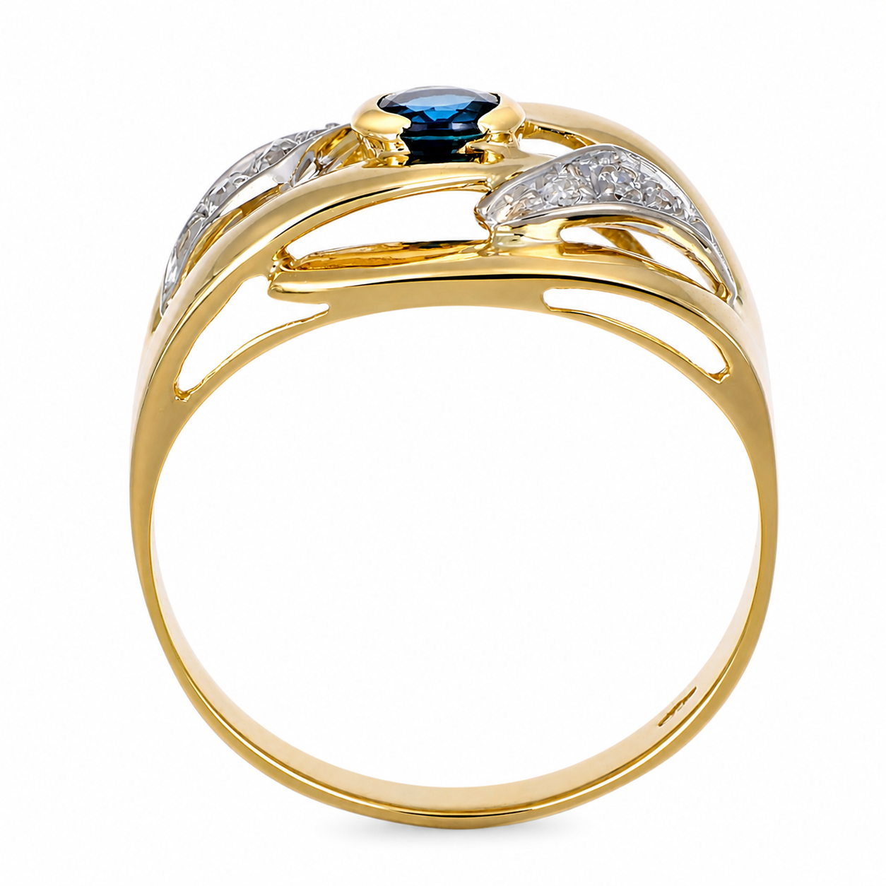 Anello - 18 carati Oro giallo, Oro bianco - 0.32ct. tw. Zaffiro - Diamante