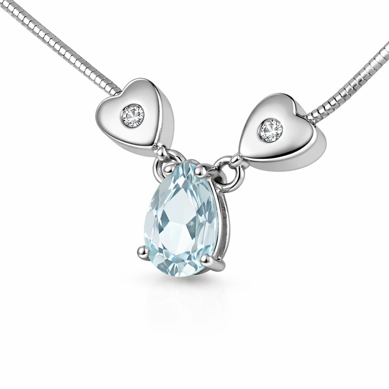 Collana con ciondolo - 18 carati Oro bianco - 0.78ct. tw. Acquamarina - Diamante