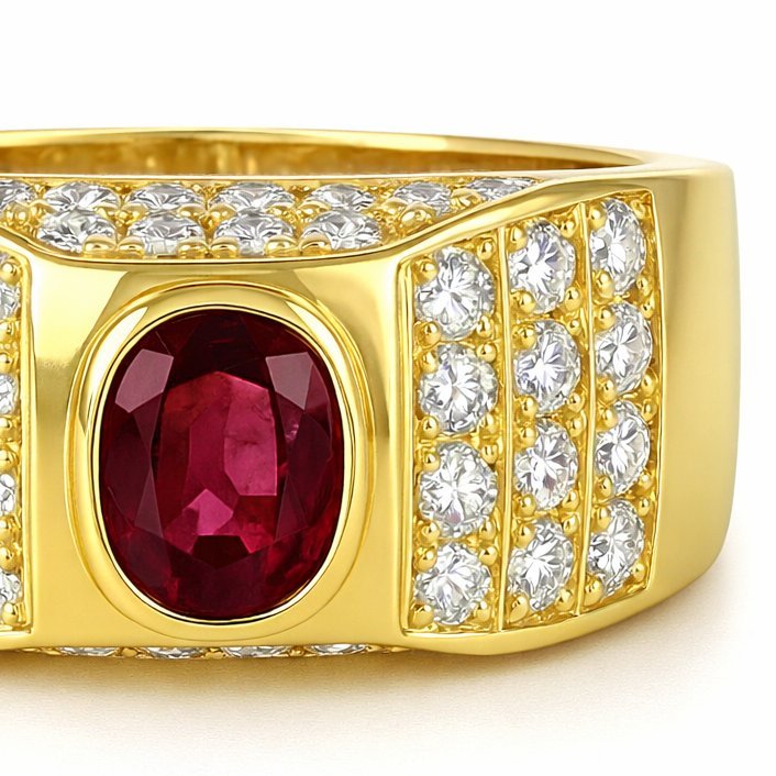 Anello - 18 carati Oro giallo - 1.42ct. tw. Rubino - Diamante