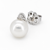 Orecchini - 18 carati Oro bianco - 0.10ct. tw. Diamante (Naturale) - Perla - Made in Italy - Handmade