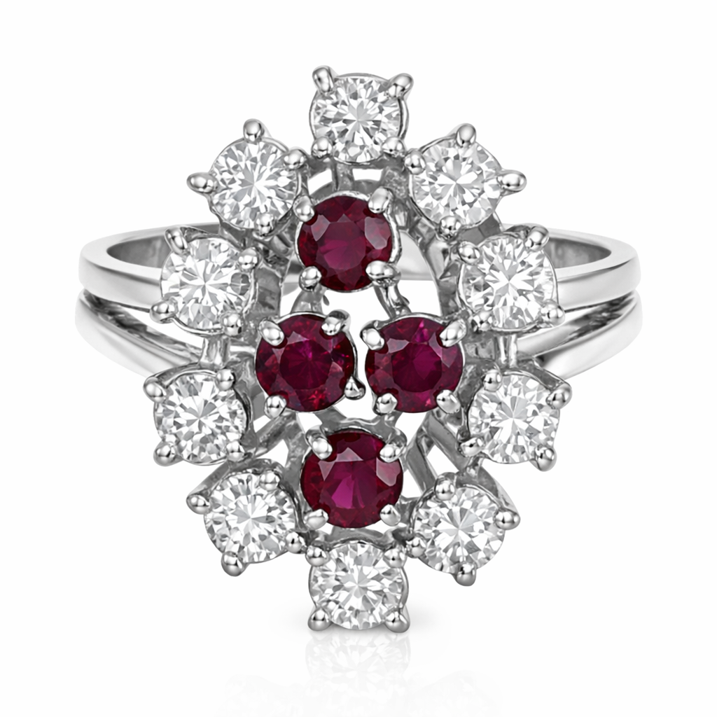 Anello - 18 carati Oro bianco - 1.46ct. tw. Rubino - Diamante