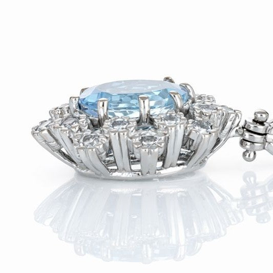 Ciondolo - 18 carati Oro bianco - 0.91ct. tw. Acquamarina - Diamante