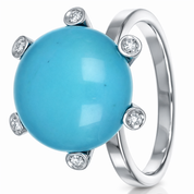 Anello - 18 carati Oro bianco - 10.09ct. tw. Turchese - Diamante