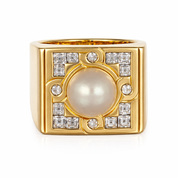Anello - 18 carati Oro giallo - 0.60ct. tw. Diamante (Naturale) - Perla