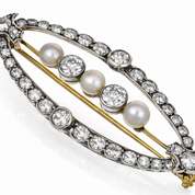 Spilla - 18 carati Oro giallo, Argento - 2.19ct. tw. Diamante (Naturale) - Perla