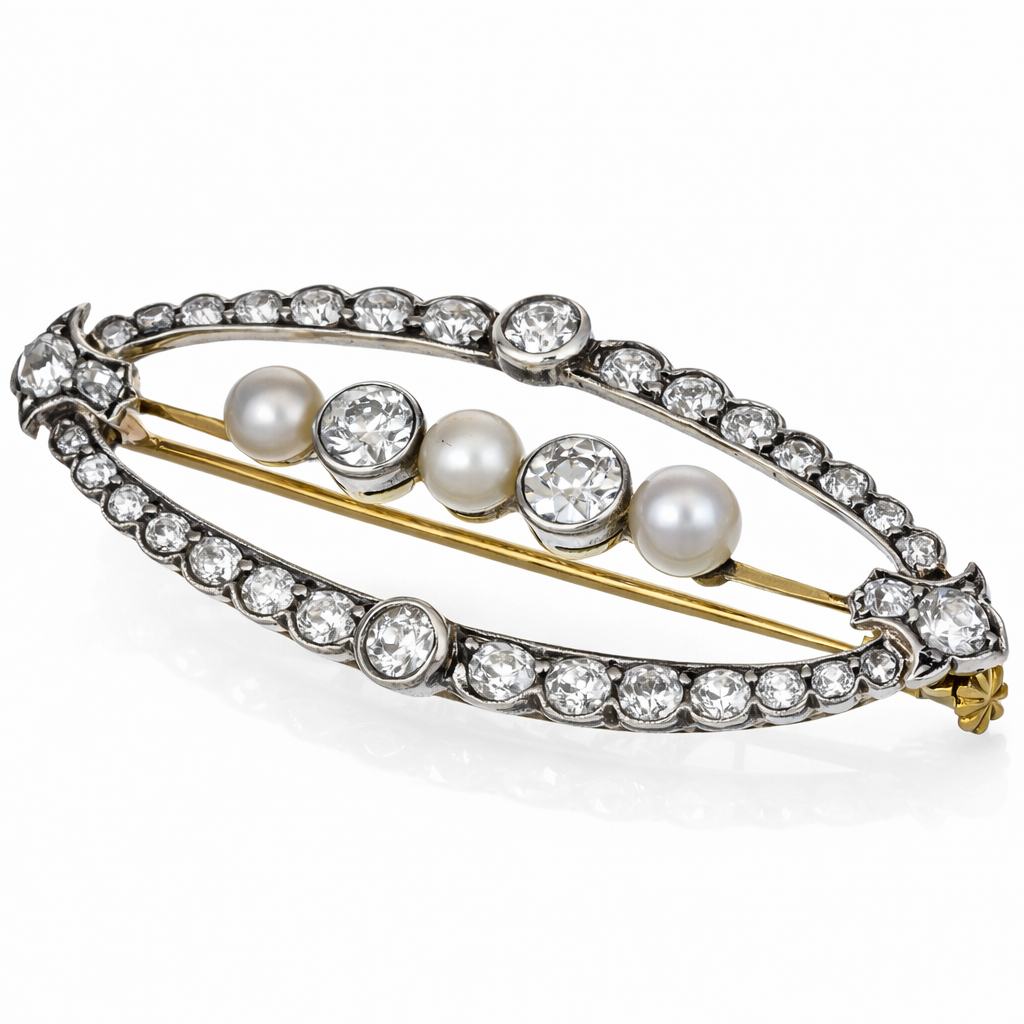 Spilla - 18 carati Oro giallo, Argento - 2.19ct. tw. Diamante (Naturale) - Perla