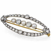Spilla - 18 carati Oro giallo, Argento - 2.19ct. tw. Diamante (Naturale) - Perla
