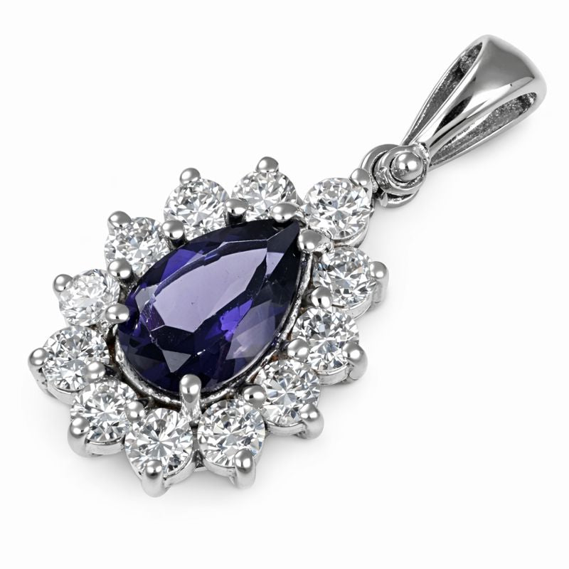 Ciondolo - 18 carati Oro bianco - 1.14ct. tw. Iolite - Diamante