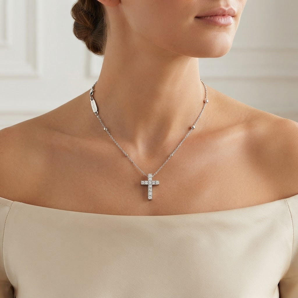 Collana con ciondolo - 18 carati Oro bianco - 0.165ct. tw. Diamante (Naturale) - Made in Italy - Handmade