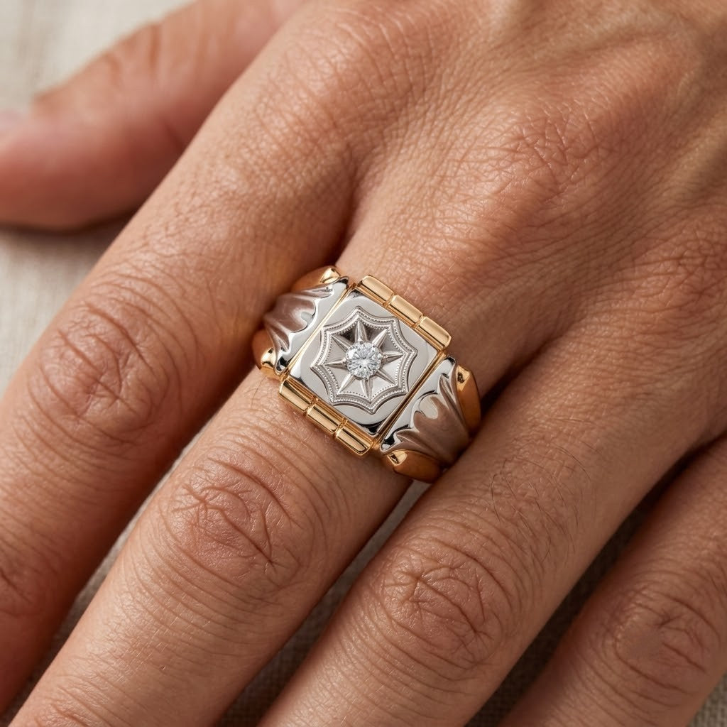 Anello - 18 carati Oro bianco, Oro giallo - 0.08ct. tw. Diamante (Naturale) - Made in Italy - Handmade