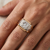 Anello - 18 carati Oro bianco, Oro giallo - 0.08ct. tw. Diamante (Naturale) - Made in Italy - Handmade