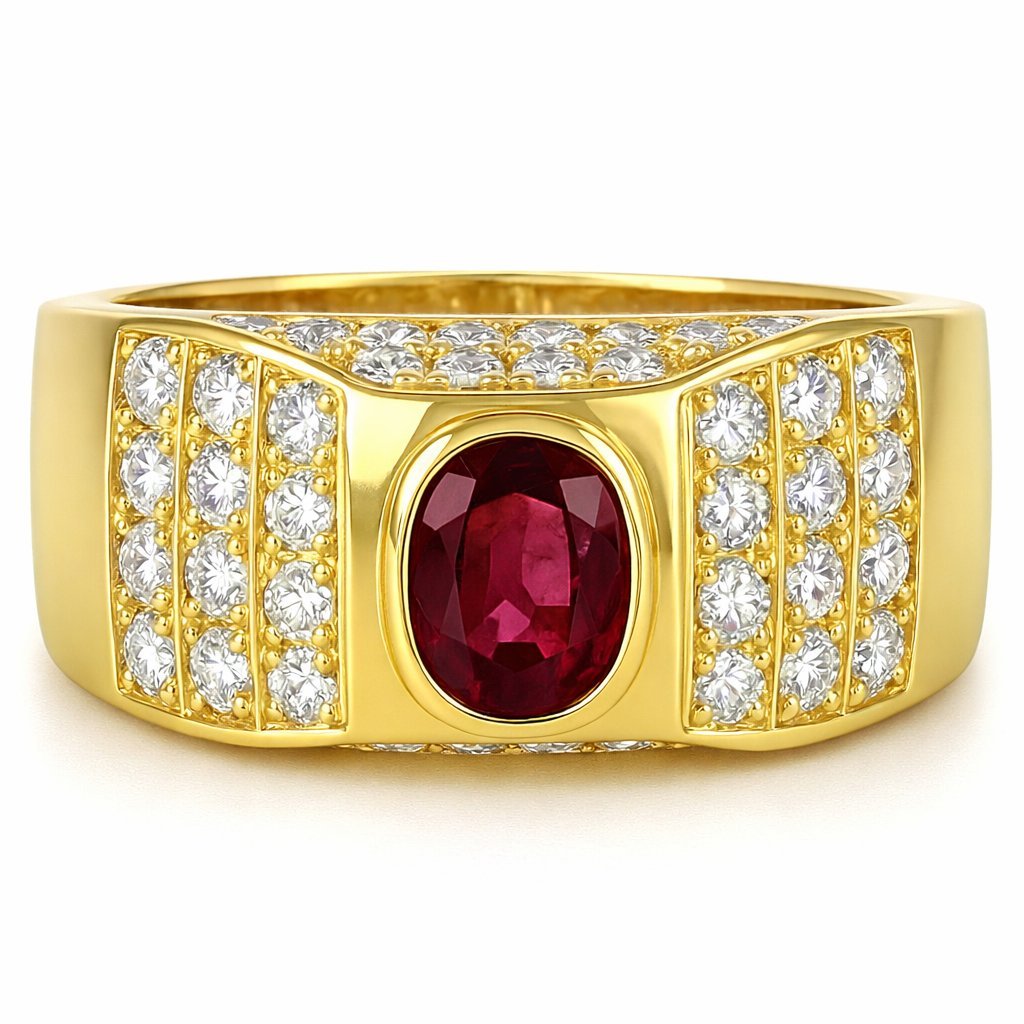 Anello - 18 carati Oro giallo - 1.42ct. tw. Rubino - Diamante