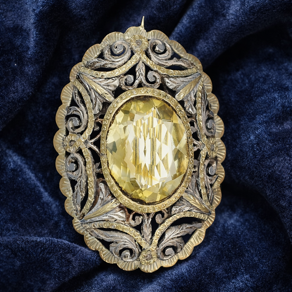 Spilla - 18 carati Oro giallo, Argento Quarzo
