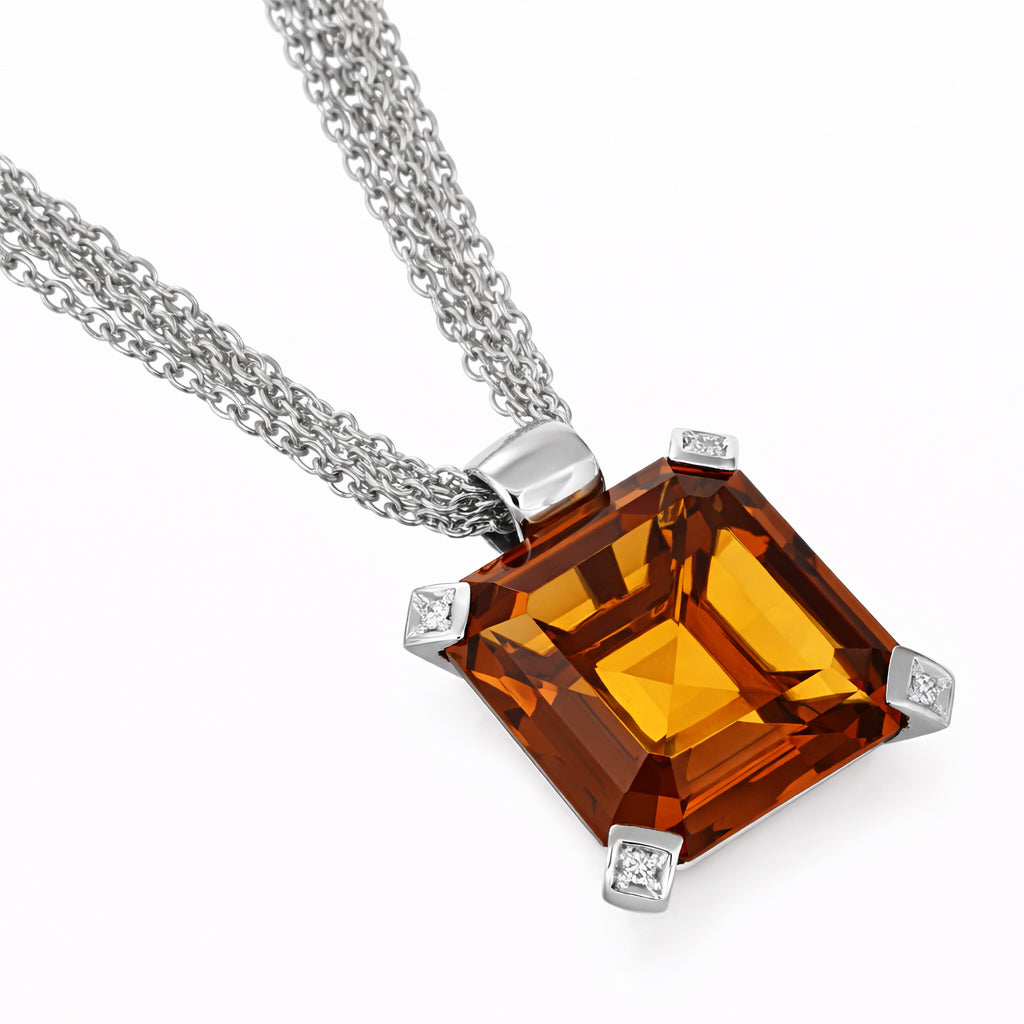 Collana - 18 carati Oro bianco - 11.48ct. tw. Quarzo citrino - Diamante