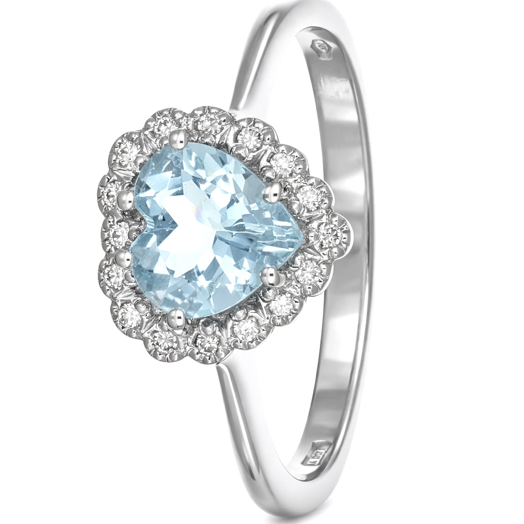 Anello - 18 carati Oro bianco Acquamarina - Diamante