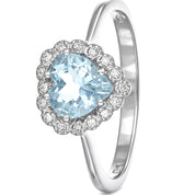 Anello - 18 carati Oro bianco Acquamarina - Diamante