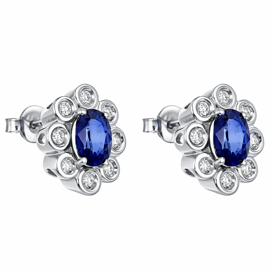 Orecchini - 18 carati Oro bianco - 2.16ct. tw. Zaffiro - Diamante