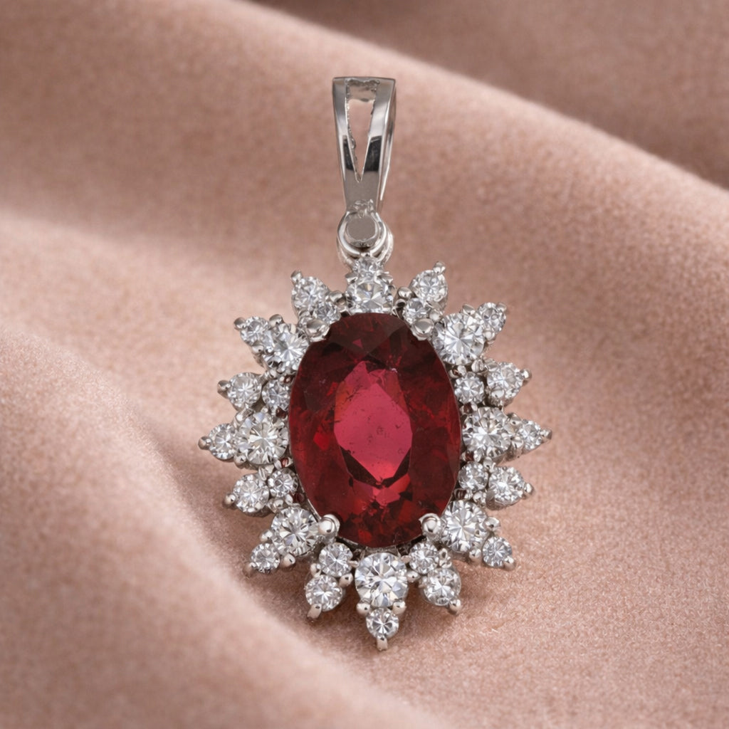 Ciondolo - 18 carati Oro bianco - 1.60ct. tw. Tormalina - Diamante