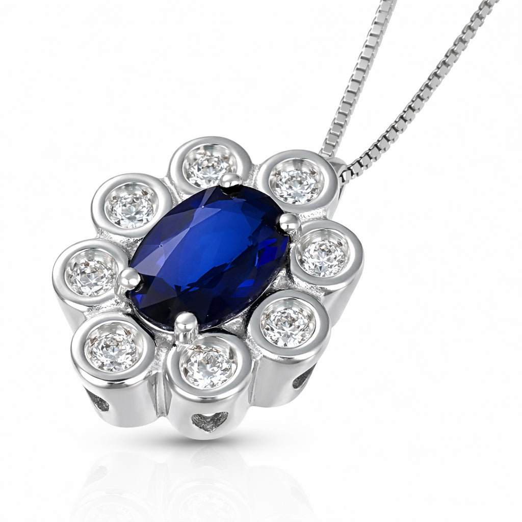 Collana con ciondolo - 18 carati Oro bianco - 1.16ct. tw. Zaffiro - Diamante