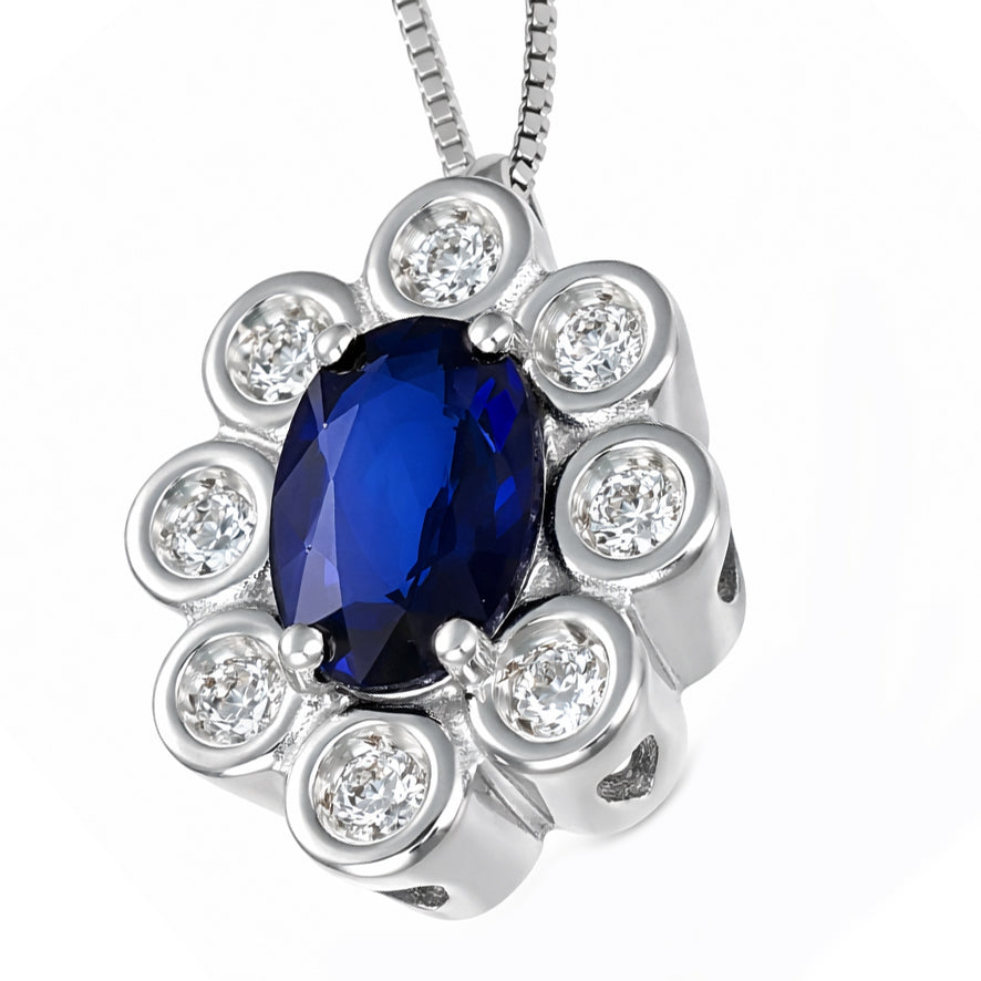 Collana con ciondolo - 18 carati Oro bianco - 1.16ct. tw. Zaffiro - Diamante