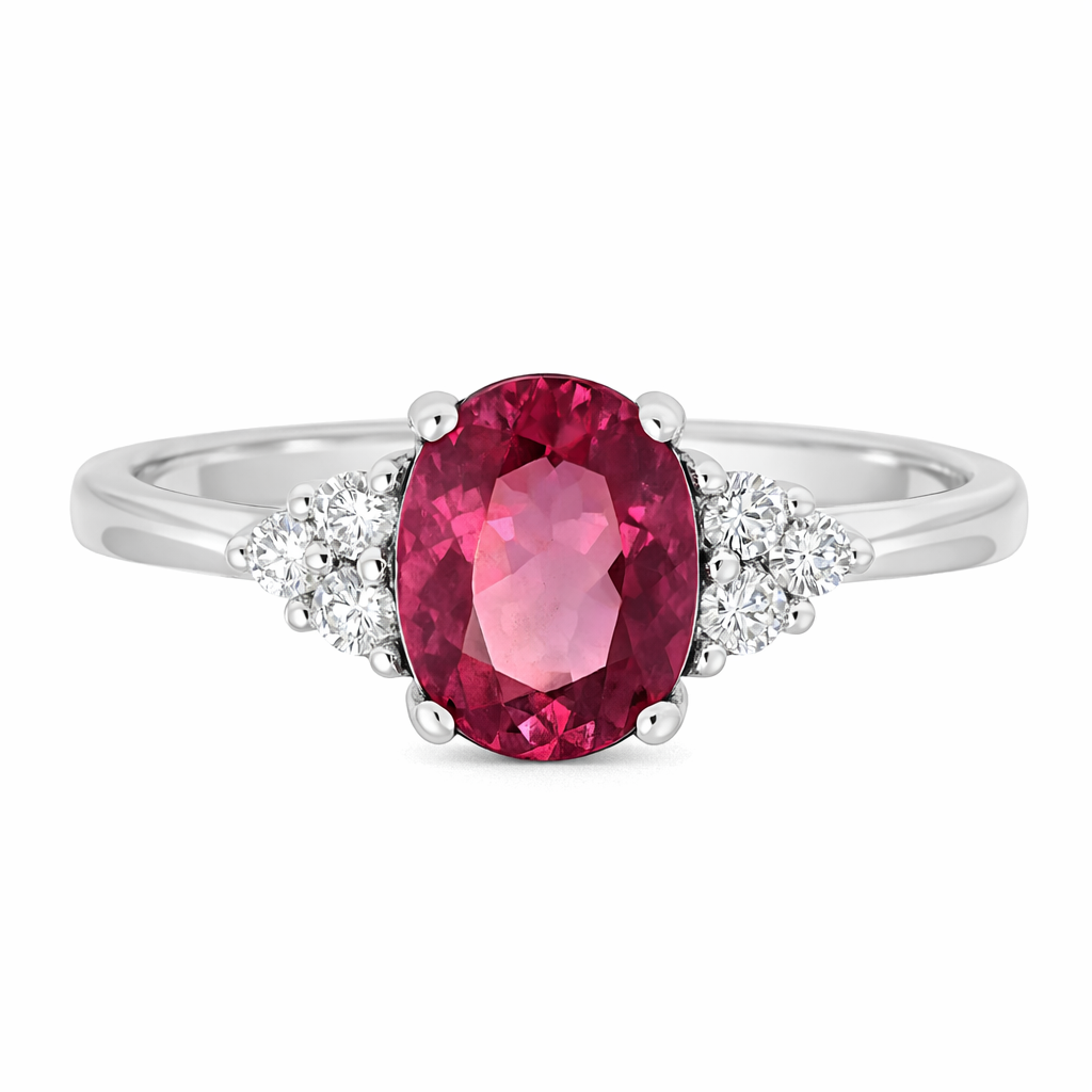 Anello - 18 carati Oro bianco - 1.65ct. tw. Tormalina - Diamante