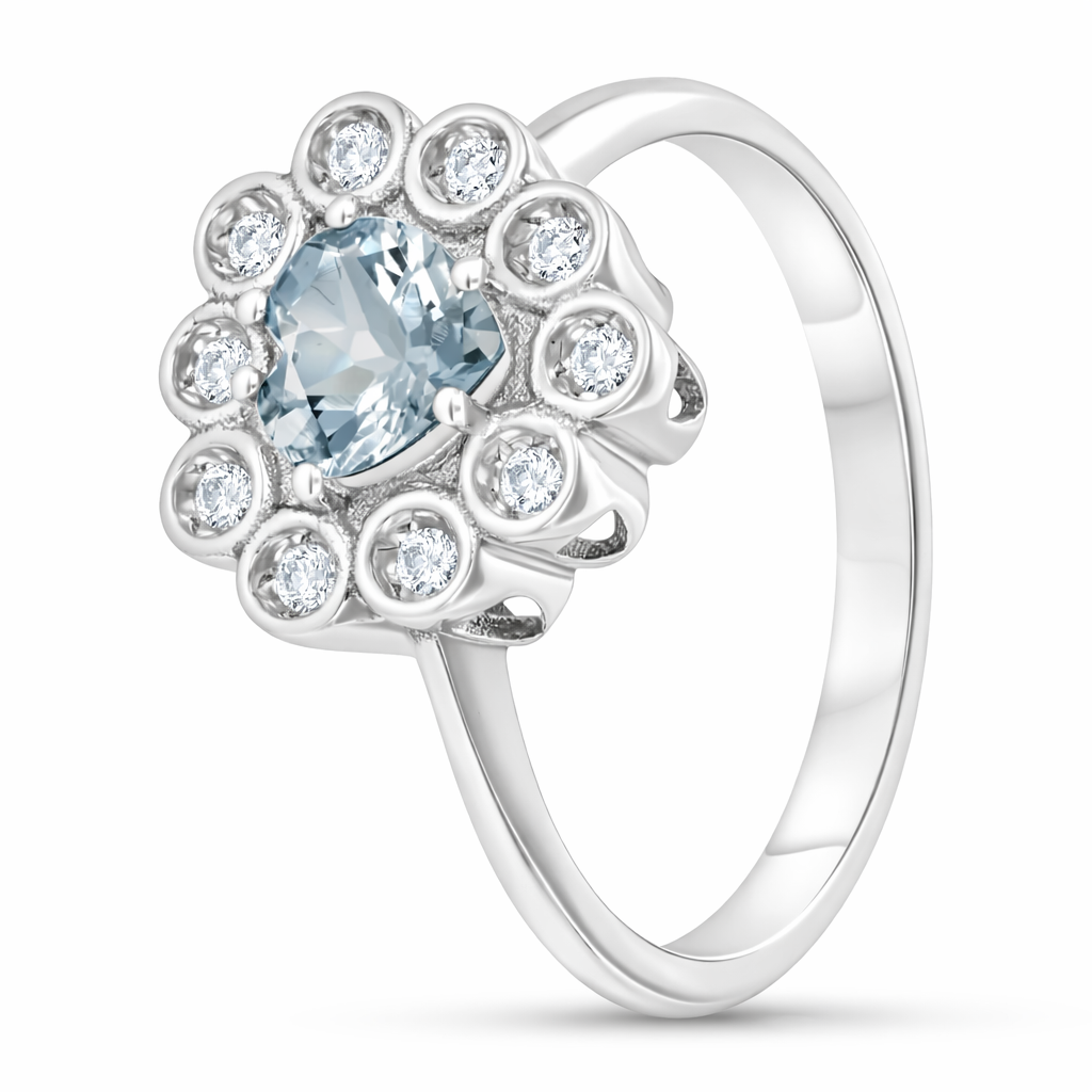 Anello - 18 carati Oro bianco - 0.77ct. tw. Acquamarina - Diamante