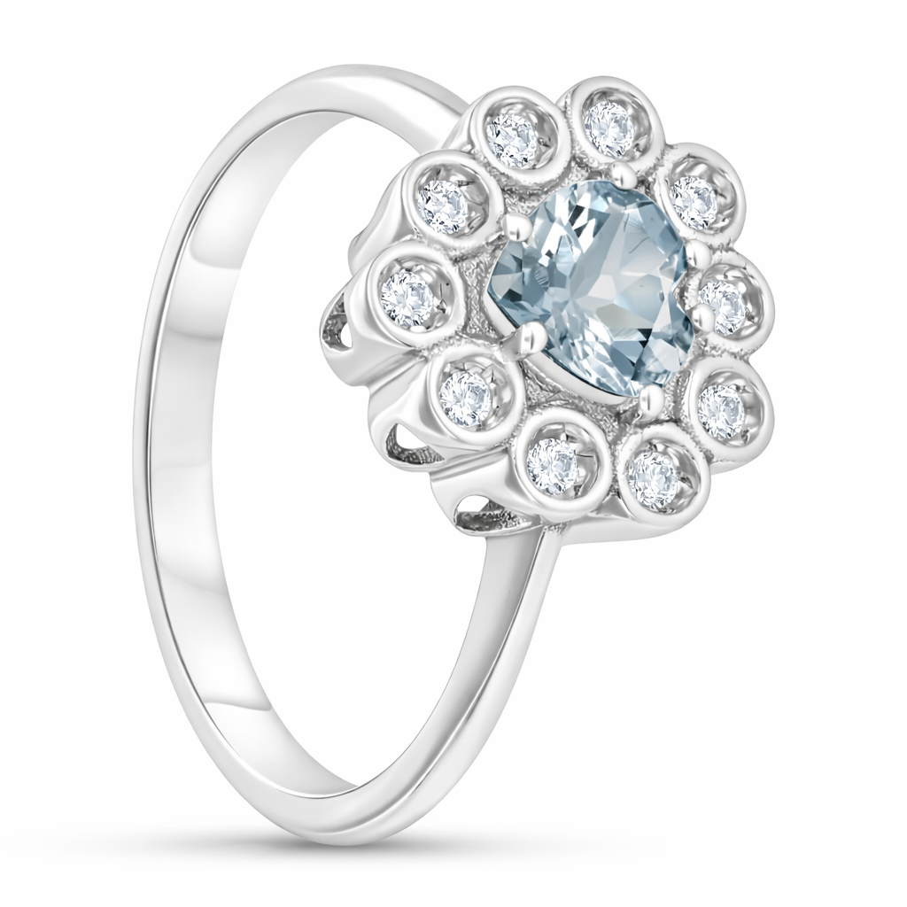 Anello - 18 carati Oro bianco - 0.77ct. tw. Acquamarina - Diamante