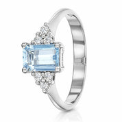 Anello - 18 carati Oro bianco Acquamarina - Diamante