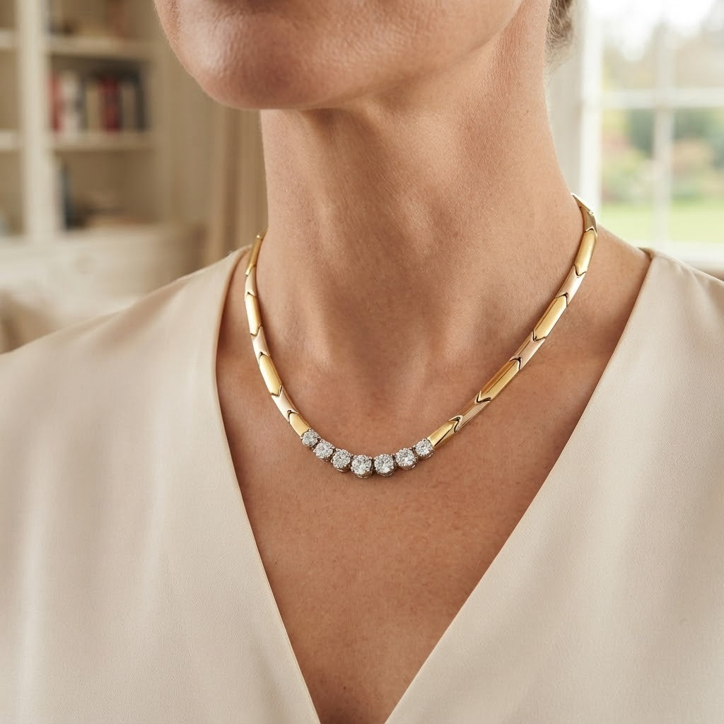 Collana - 18 carati Oro bianco, Oro giallo - 0.25ct. tw. Diamante (Naturale) - Made in Italy