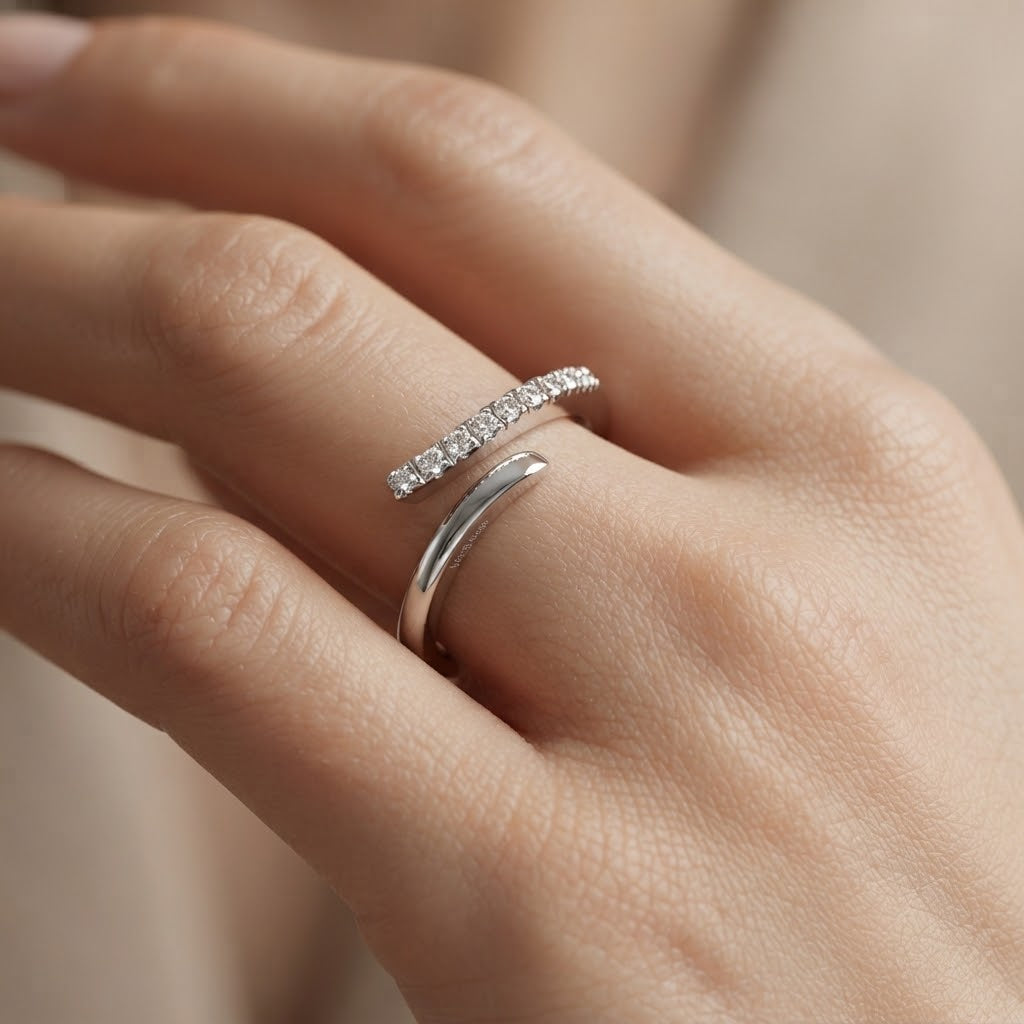 Anello - 18 carati Oro bianco - 0.135ct. tw. Diamante (Naturale) - Made in Italy - HandMade