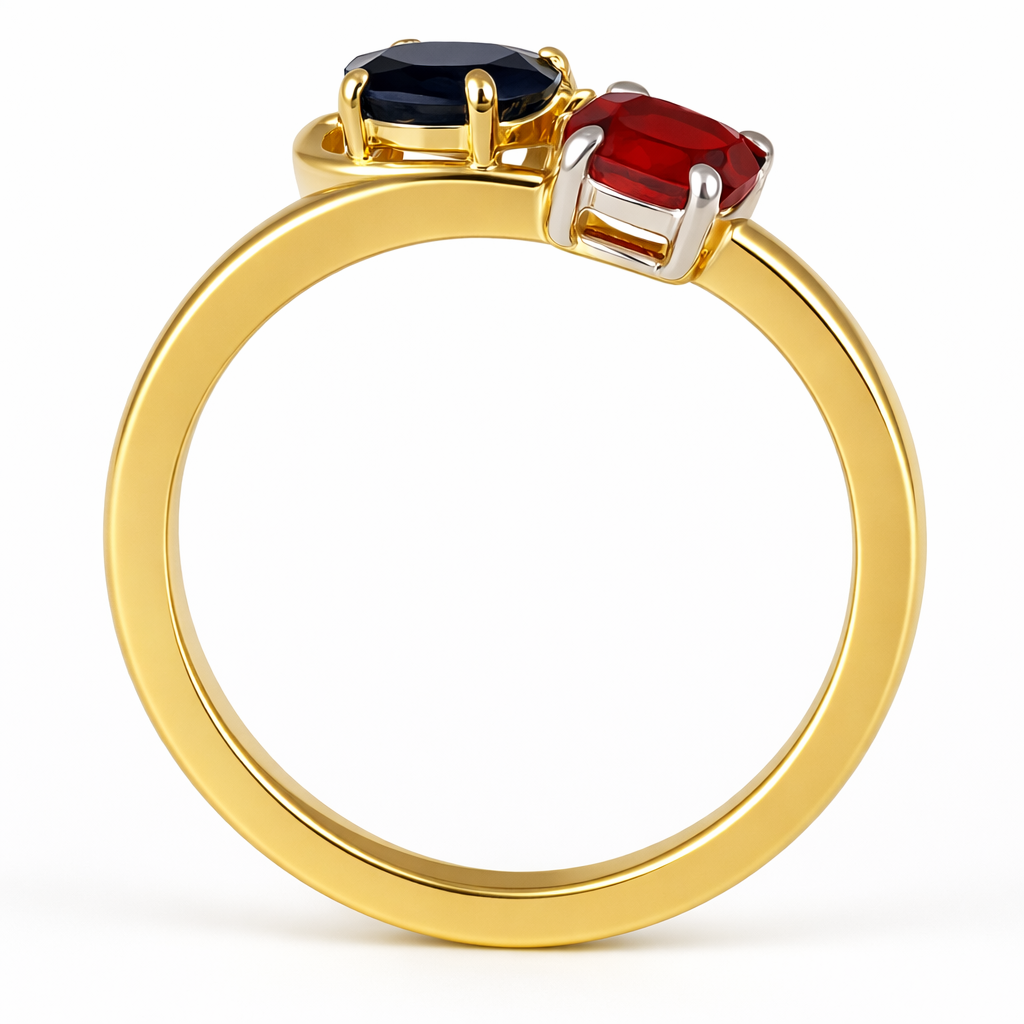 Anello - 18 carati Oro giallo, Zaffiro - Rubino - Diamante - 0.72ct. tw.