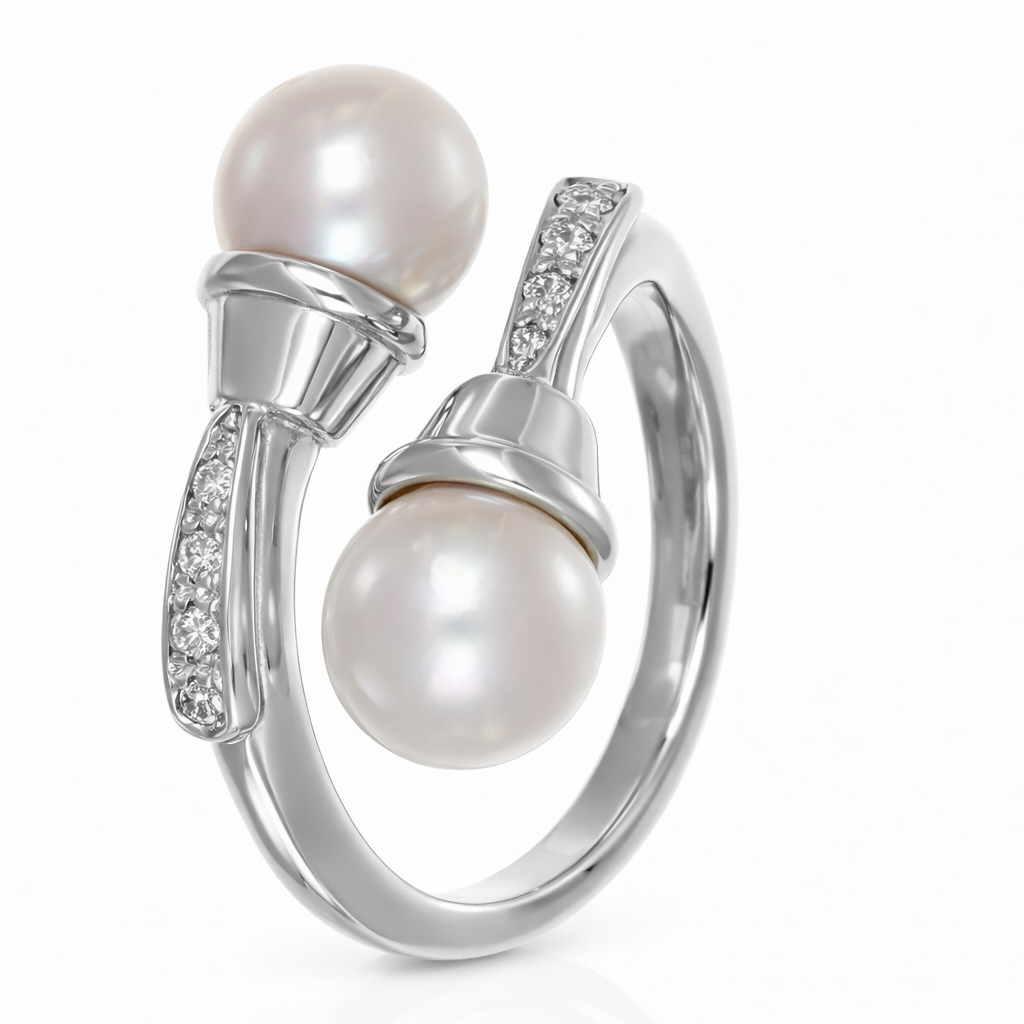 Anello - 18 carati Oro bianco - 0.12ct. tw. Diamante (Naturale) - Perla