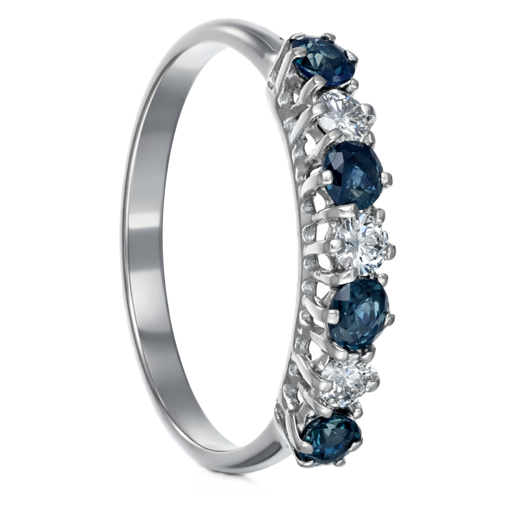 Anello - 18 carati Oro bianco - 0.56ct. tw. Zaffiro - Diamante