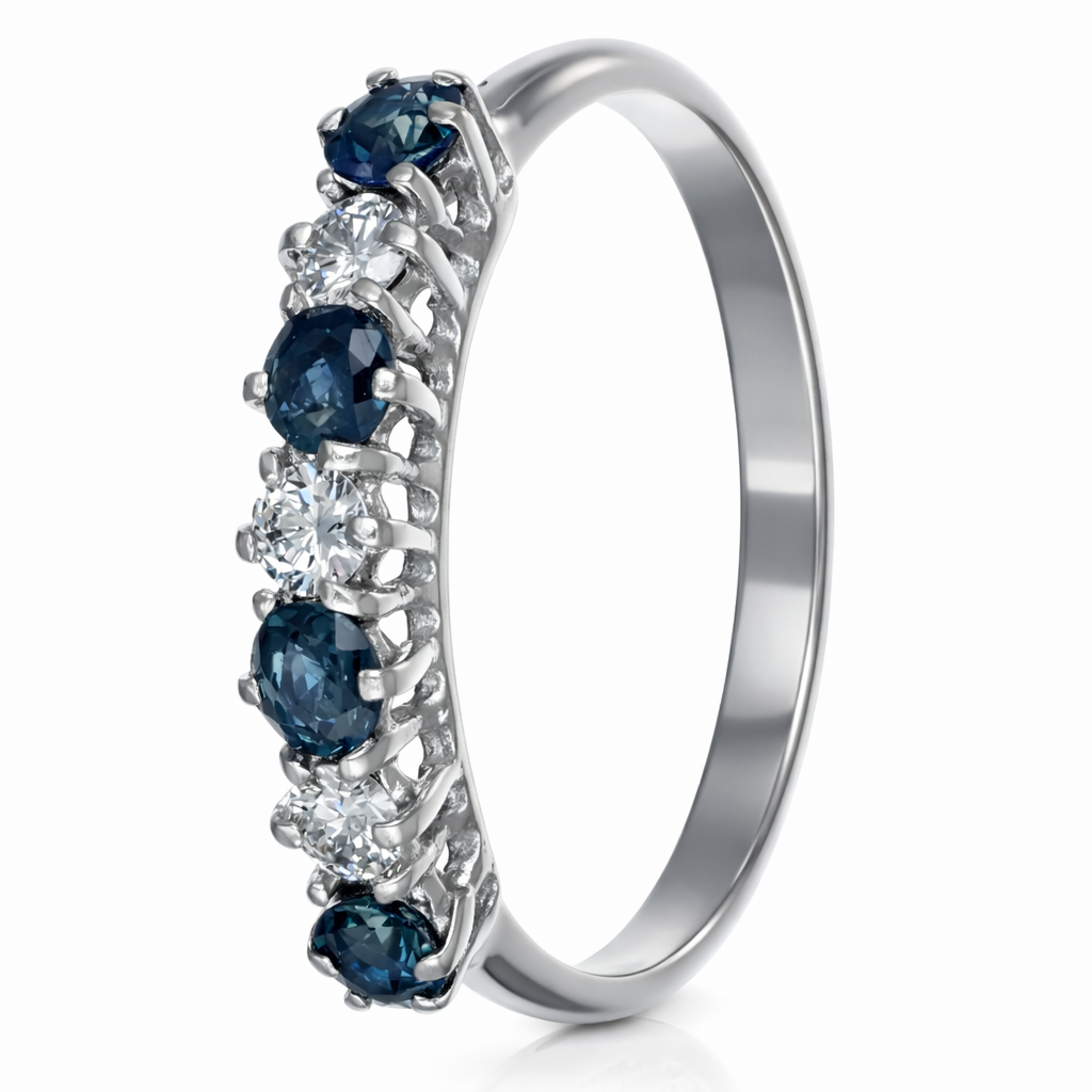 Anello - 18 carati Oro bianco - 0.56ct. tw. Zaffiro - Diamante
