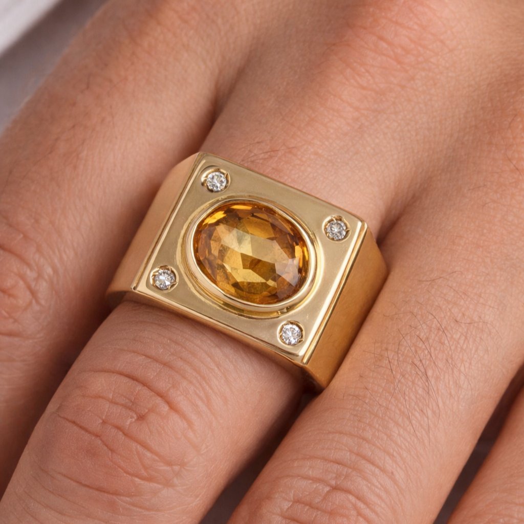 Anello - 18 carati Oro giallo - 1.63ct. tw. Topazio - Diamante