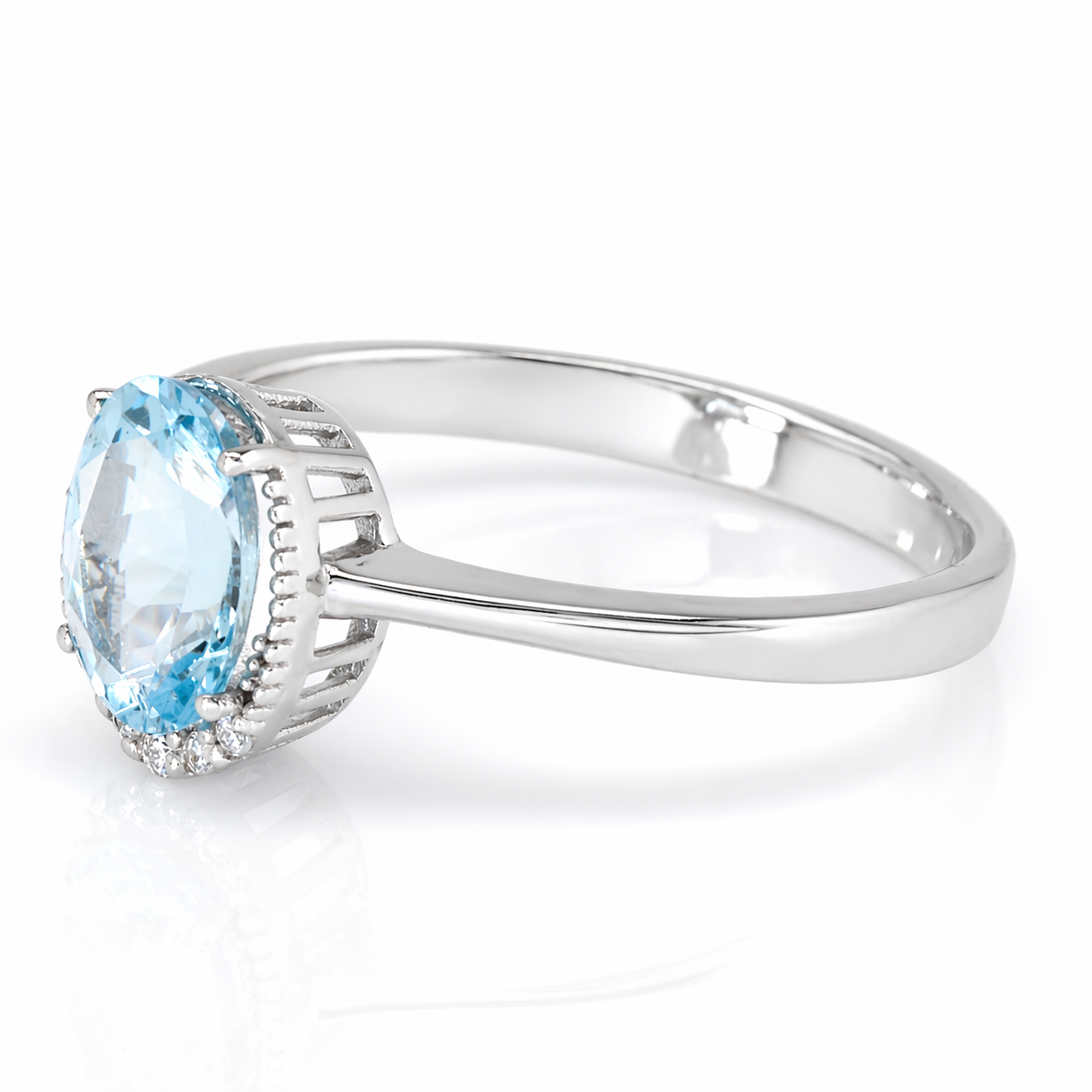 Anello - 18 carati Oro bianco - 0.04ct. tw. Diamante (Naturale) - Acquamarina