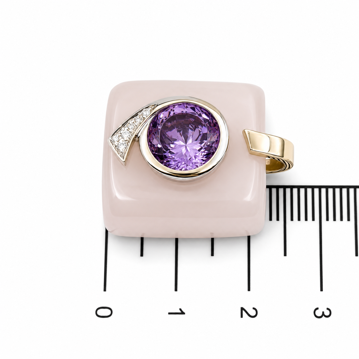 Ciondolo - 18 carati Oro bianco, Calcedonio - 3.55ct. tw. Ametista - Diamante - Made in Italy - Handmade