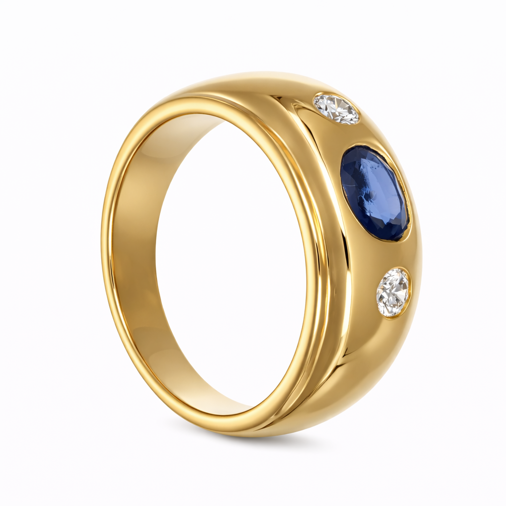 Anello - 18 carati Oro giallo - 0.77ct. tw. Zaffiro - Diamante