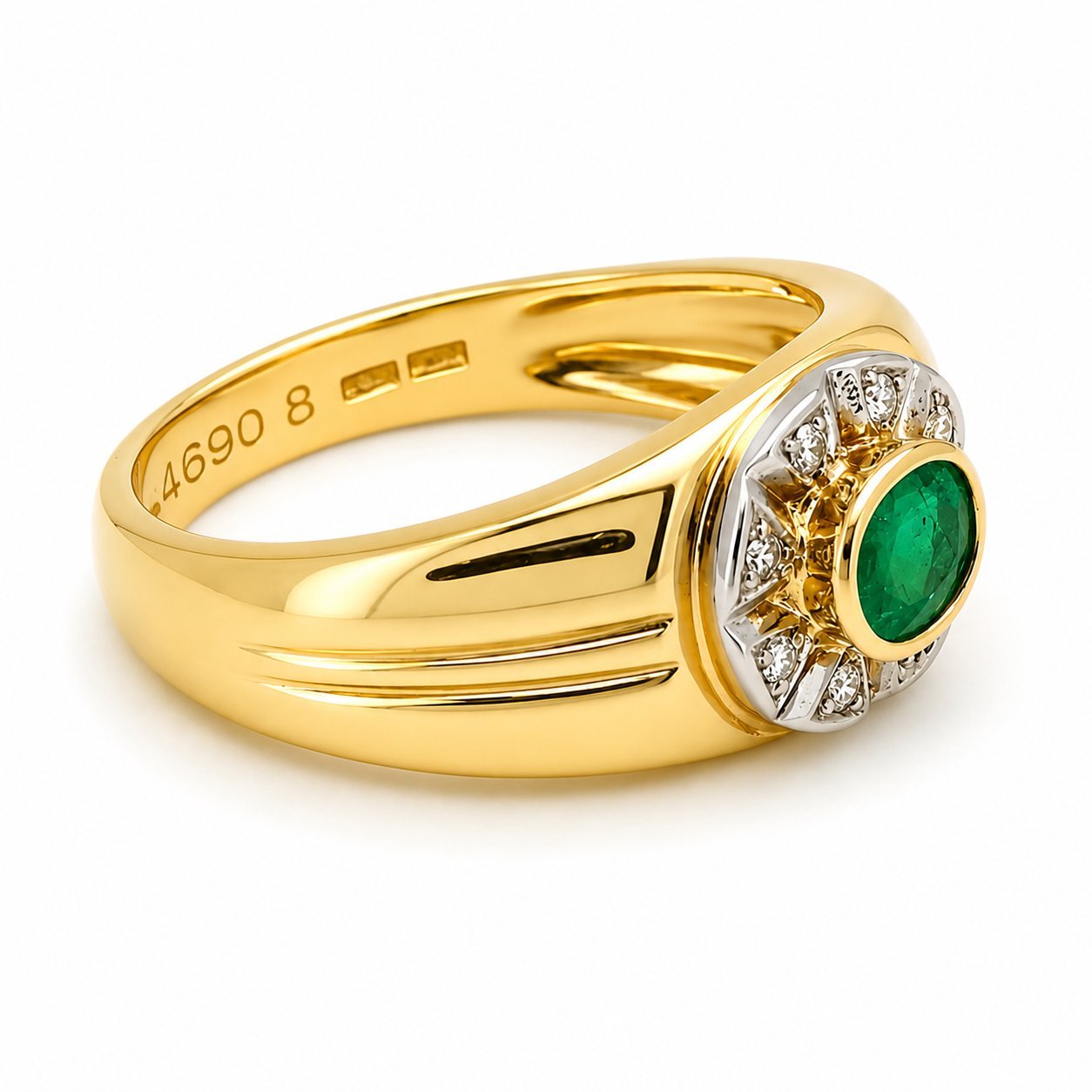 Anello - 18 carati Oro giallo, Oro bianco - 0.62ct. tw. Smeraldo - Diamante