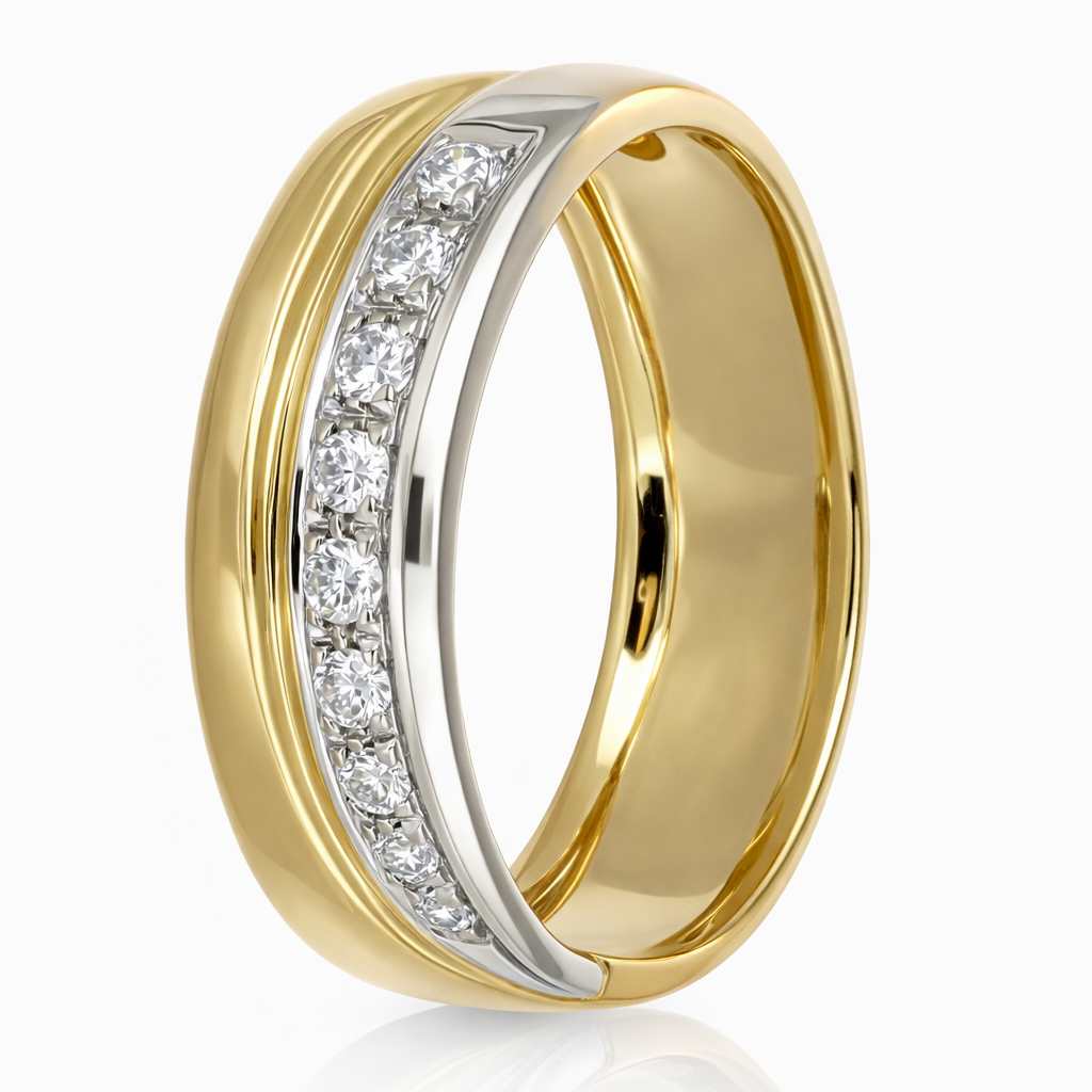 Anello - 18 carati Oro giallo, Oro bianco Diamante (Naturale)