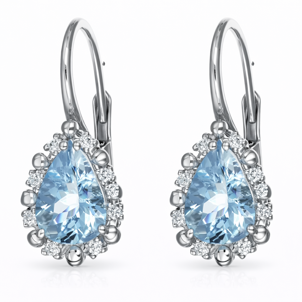 Orecchini - 18 carati Oro bianco - 1.66ct. tw. Acquamarina - Diamante