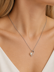 Collana con ciondolo - 18 carati Oro bianco - 0.01ct. tw. Diamante (Naturale) - Perla - Made in Italy - Handmade