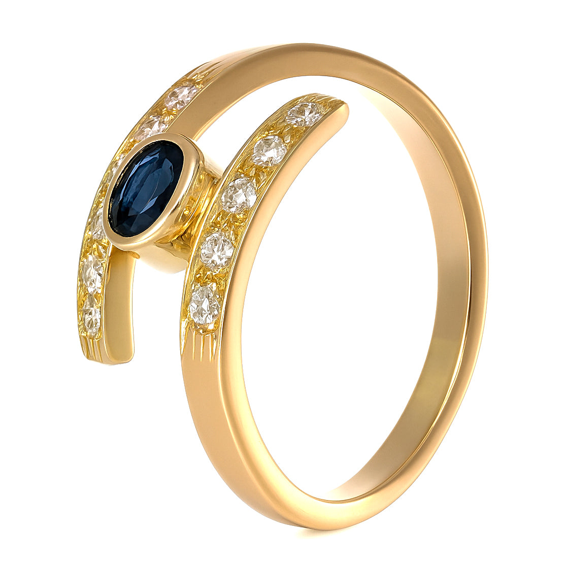 Anello - 18 carati Oro giallo - 0.41ct. tw. Zaffiro - Diamante