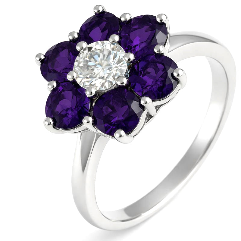 Anello - 18 carati Oro bianco - 0.93ct. tw. Ametista - Diamante