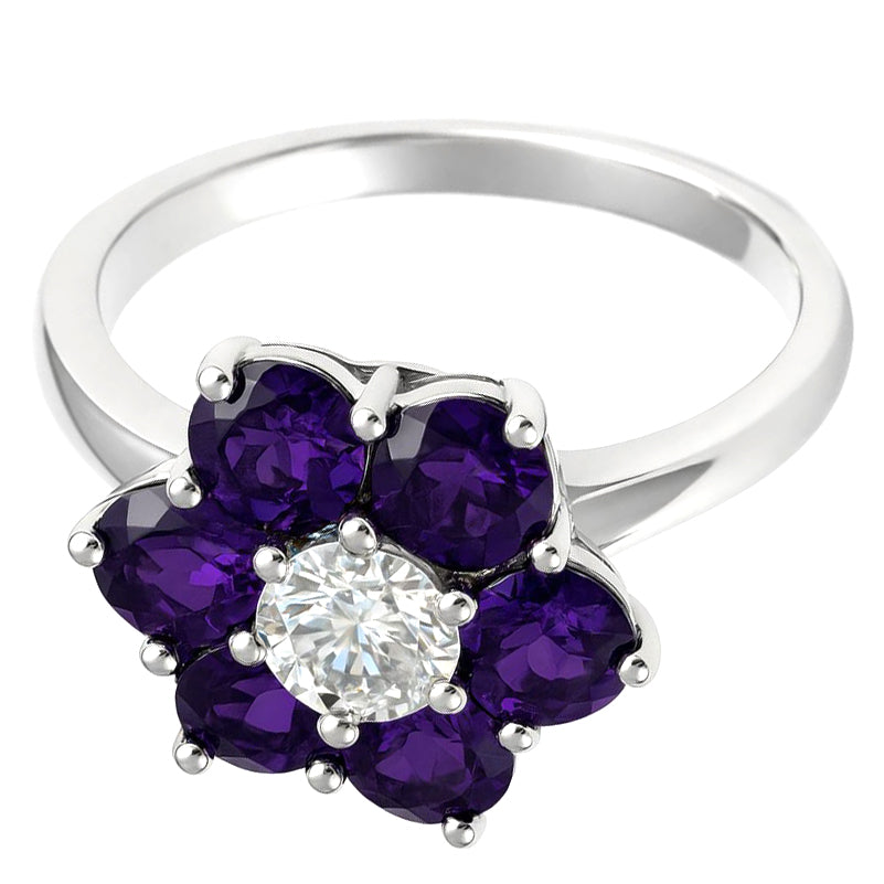 Anello - 18 carati Oro bianco - 0.93ct. tw. Ametista - Diamante